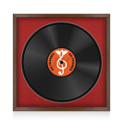 "16X16"" Walnut Classic Vinyl Record Frame With Crimson Mount For 12 Inch Lp Disc - Ak Frames" - image 1