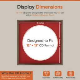 "16X16"" Walnut Classic Vinyl Record Frame With Crimson Mount For 12 Inch Lp Disc - Ak Frames" - thumbnail 2