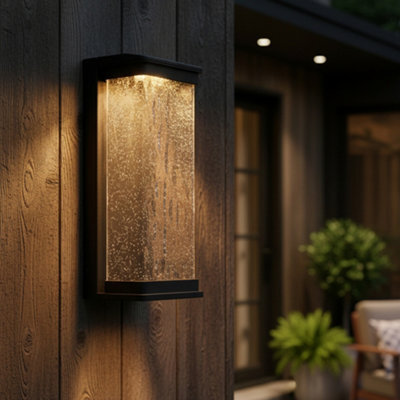 Litecraft Boyd Black Large Led Outdoor Wall Light With Water Ripple Glass - image 1