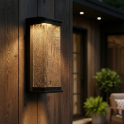 Litecraft Boyd Black Large Led Outdoor Wall Light With Water Ripple Glass - thumbnail 1