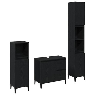 Berkfield Modern 3 Piece Bathroom Cabinet Set Black Oak Engineered Wood