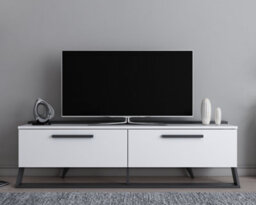 Decorotika Astrid Tv Stand Tv Cabinet Tv Unit With 2 Dropdown Cabinets - White And Anthracite - thumbnail 1