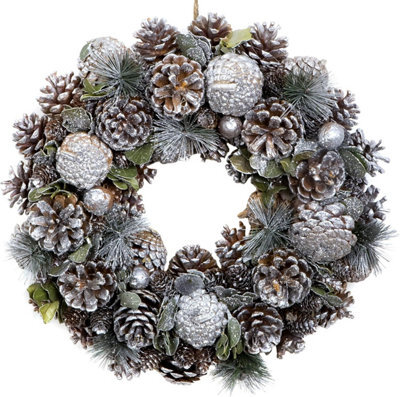 GreenBrokers Premium Quality Christmas Hanging Wreath 38Cm - Festive Silver Display With Pine Cones - image 1