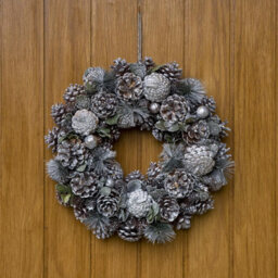 GreenBrokers Premium Quality Christmas Hanging Wreath 38Cm - Festive Silver Display With Pine Cones - thumbnail 2