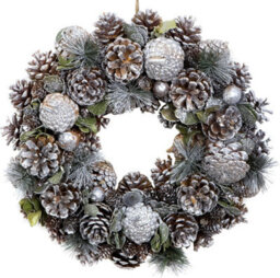 GreenBrokers Premium Quality Christmas Hanging Wreath 38Cm - Festive Silver Display With Pine Cones