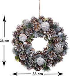 GreenBrokers Premium Quality Christmas Hanging Wreath 38Cm - Festive Silver Display With Pine Cones - thumbnail 3