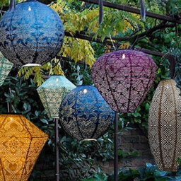 Dawsons Living, Solar Powered Led Large Garden Lantern Outdoor Light - Select Colours & Shapes - Round Moroccan Blue - thumbnail 1