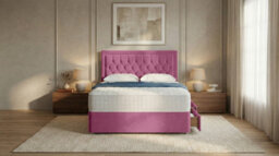 Adore Designs Diamond Cut Bumper Plush Velvet Divan Bed, Headboard & Mattress - 5Ft Kingsize - Pink - 2 Drawers Same Side - thumbnail 2
