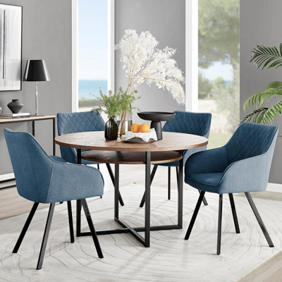 Furniturebox Uk Adley Brown Wood Storage Dining Table & 4 Blue Falun Black Leg Chairs - image 1
