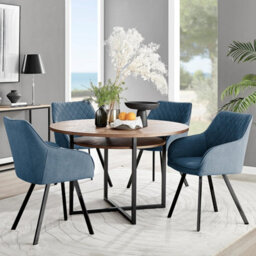 Furniturebox Uk Adley Brown Wood Storage Dining Table & 4 Blue Falun Black Leg Chairs - thumbnail 1