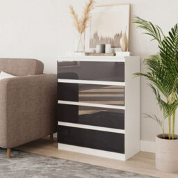 Urbn-Living Urbnliving 90Cm Tall 4 Drawer High Gloss Bedside Chest Of Drawers With Smooth Metal Runner White & Grey - thumbnail 1