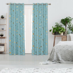 Deconovo Eyelet Gold Star Foil Printed Curtains, Room Darkening Thermal Insulated Curtains, W52 X L54 Inch, Sky Blue, 2 Panels - thumbnail 3