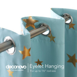 Deconovo Eyelet Gold Star Foil Printed Curtains, Room Darkening Thermal Insulated Curtains, W52 X L54 Inch, Sky Blue, 2 Panels - thumbnail 5