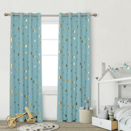 Deconovo Eyelet Gold Star Foil Printed Curtains, Room Darkening Thermal Insulated Curtains, W52 X L54 Inch, Sky Blue, 2 Panels - thumbnail 2