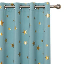 Deconovo Eyelet Gold Star Foil Printed Curtains, Room Darkening Thermal Insulated Curtains, W52 X L54 Inch, Sky Blue, 2 Panels - thumbnail 1
