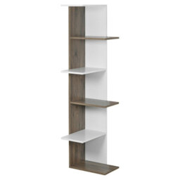 Urbn-Living Urbnliving Height 141Cm 5 Tier Wooden Modern Corner Bookcase Shelves White And Oak Colour Living Room Storage Free Standing Displa - thumbnail 1