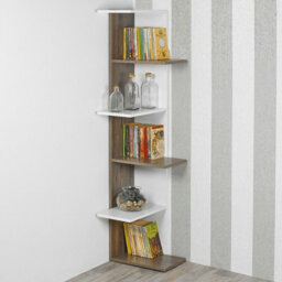 Urbn-Living Urbnliving Height 141Cm 5 Tier Wooden Modern Corner Bookcase Shelves White And Oak Colour Living Room Storage Free Standing Displa - thumbnail 2