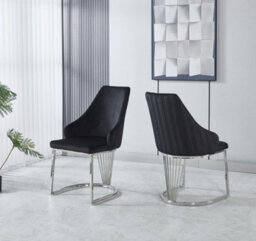 Set Of 2 Modernique Black Velvet Upholstered Dining Chairs With Chrome Metal Legs - thumbnail 3