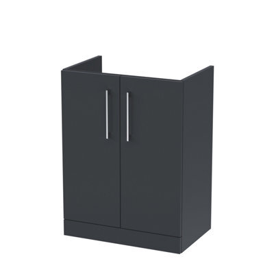 Nuie Hudson Reed Arno Floor Standing Vanity Unit, Durable 2 Soft Close Door Bathroom Sink Vanity Unit With Shelf In Soft Black, 600mm - image 1
