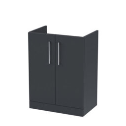 Nuie Hudson Reed Arno Floor Standing Vanity Unit, Durable 2 Soft Close Door Bathroom Sink Vanity Unit With Shelf In Soft Black, 600mm