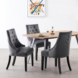 Life Interiors Grey Windsor Luxury Velvet Dining Chair Ergonomic Scoop Knockerback & Button Tufted With Black Solid Wood Legs - thumbnail 9