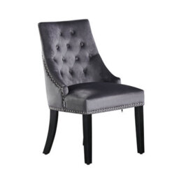 Life Interiors Grey Windsor Luxury Velvet Dining Chair Ergonomic Scoop Knockerback & Button Tufted With Black Solid Wood Legs - thumbnail 1