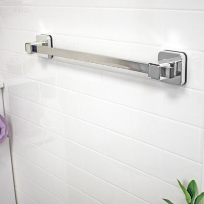 Showerdrape Pushloc Chrome Steel Suction Wall Mounted 540mm Towel Rail - image 1