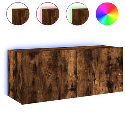 Berkfield Durable Tv Wall Cabinet With Led Lights Smoked Oak 100X35X41 Cm - image 1