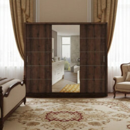 Large Bono Sz250 Monastery Oak Wardrobe With Sliding Doors And Mirror Stylish Practical Bedroom Storage - thumbnail 2