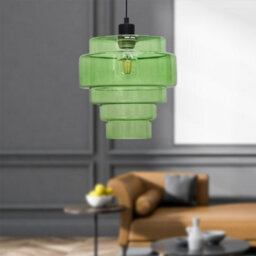 First Choice Lighting Benson - 5 Tier Green Glass & Black Ceiling Pendant Light Fixture - thumbnail 3