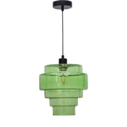First Choice Lighting Benson - 5 Tier Green Glass & Black Ceiling Pendant Light Fixture - thumbnail 1