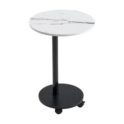 White Marble Effect Mobile Side Table With Wheels Bedside End Table Small Coffee - image 1