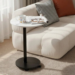 White Marble Effect Mobile Side Table With Wheels Bedside End Table Small Coffee - thumbnail 4