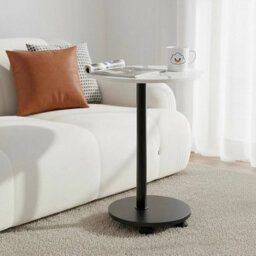 White Marble Effect Mobile Side Table With Wheels Bedside End Table Small Coffee - thumbnail 6
