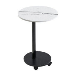 White Marble Effect Mobile Side Table With Wheels Bedside End Table Small Coffee - thumbnail 1