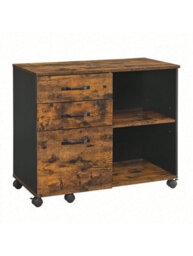 Songmics 3 Drawer File Cabinet Mobile File Cabinet Lateral Open Compartments , Rustic Brown And Black ,white With Wood Grain - thumbnail 9