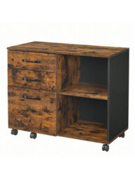 Songmics 3 Drawer File Cabinet Mobile File Cabinet Lateral Open Compartments , Rustic Brown And Black ,white With Wood Grain - thumbnail 8