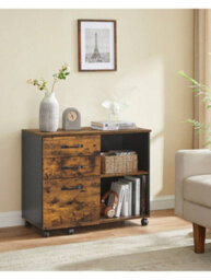 Songmics 3 Drawer File Cabinet Mobile File Cabinet Lateral Open Compartments , Rustic Brown And Black ,white With Wood Grain