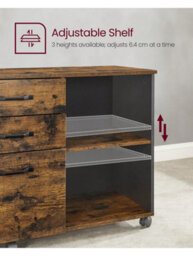 Songmics 3 Drawer File Cabinet Mobile File Cabinet Lateral Open Compartments , Rustic Brown And Black ,white With Wood Grain - thumbnail 5