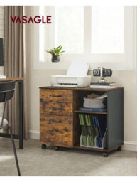 Songmics 3 Drawer File Cabinet Mobile File Cabinet Lateral Open Compartments , Rustic Brown And Black ,white With Wood Grain - thumbnail 2
