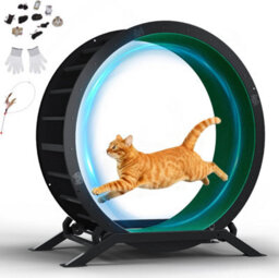 Gtplayer Cat Wheel 90 Cm Metal Large Cats Exercise Running Wheel For Indoor Cats With Teaser Removable Carpet Cat Treadmill, Green - thumbnail 1