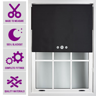 Furnished Triple Eyelets Blackout Window Blinds Free Cut Service - Black (W)60Cm X (L)210Cm - image 1