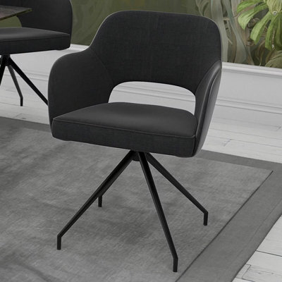 Xample Akante Chicago Charcoal Swivel Dining Chair Set Of 2 Swivel Return Seat With Fabric Upholstery, Pu Sides & Metal Frame - image 1