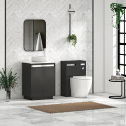 Royal Bathrooms Orion 600mm Matt Obsidian Black Floor Standing Plain White Countertop Vanity Unit 2 Door With Milan Basin & Chrome Accent Trim - thumbnail 3