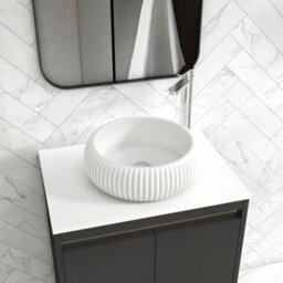 Royal Bathrooms Orion 600mm Matt Obsidian Black Floor Standing Plain White Countertop Vanity Unit 2 Door With Milan Basin & Chrome Accent Trim - thumbnail 5