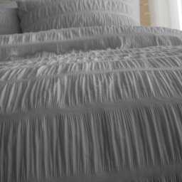 Catherine Lansfield Bedding Seersucker Embellished Duvet Cover Set With Pillowcase Grey - thumbnail 3