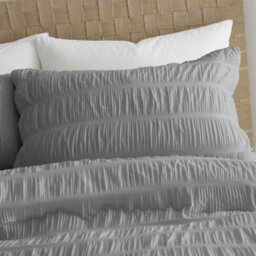 Catherine Lansfield Bedding Seersucker Embellished Duvet Cover Set With Pillowcase Grey - thumbnail 2