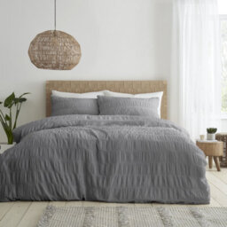 Catherine Lansfield Bedding Seersucker Embellished Duvet Cover Set With Pillowcase Grey
