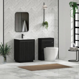 Royal Bathrooms Orion 600mm Floor Standing Bathroom Vanity Unit 2 Door Hale Black With Ceramic Basin & Black Accent Trim - thumbnail 4