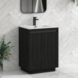 Royal Bathrooms Orion 600mm Floor Standing Bathroom Vanity Unit 2 Door Hale Black With Ceramic Basin & Black Accent Trim - thumbnail 6